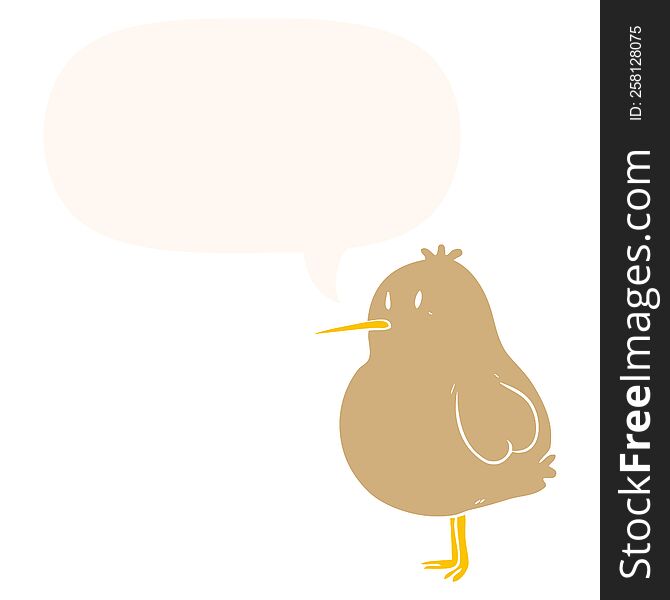 Cute Cartoon Kiwi Bird And Speech Bubble In Retro Style
