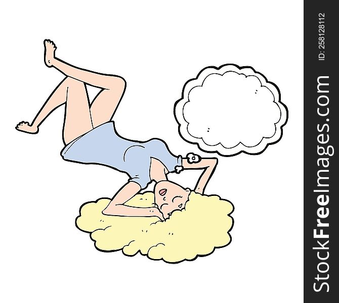 Cartoon Woman Lying On Floor With Thought Bubble