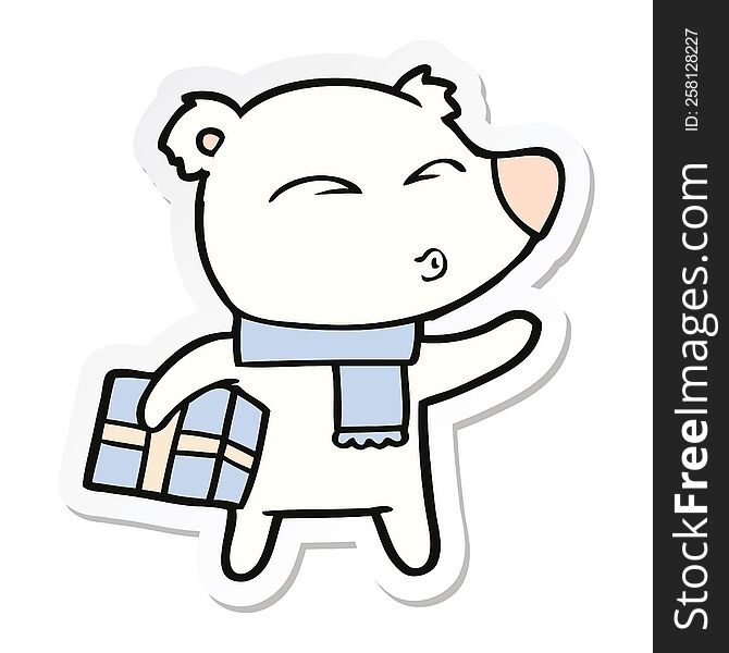 Sticker Of A Cartoon Christmas Polar Bear