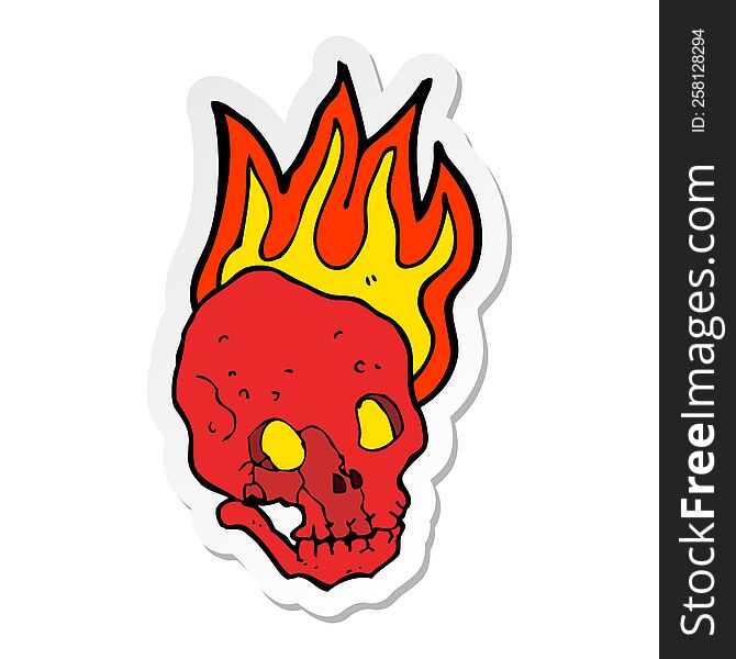 Sticker Of A Cartoon Flaming Skull