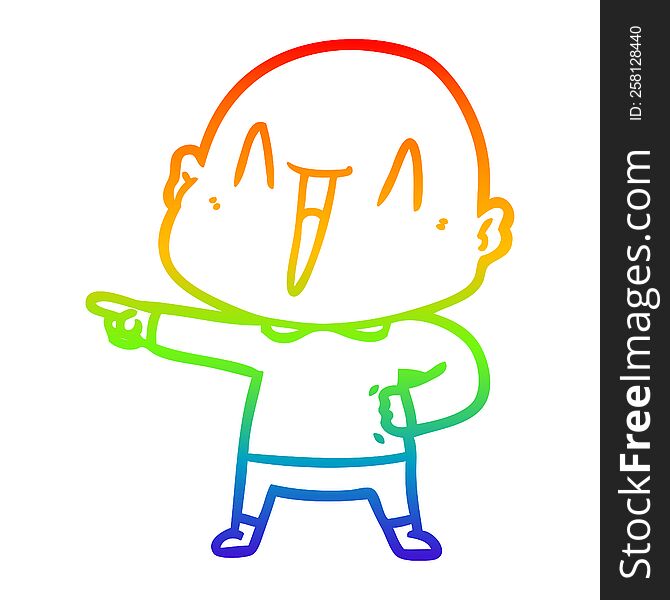 rainbow gradient line drawing of a happy cartoon bald man