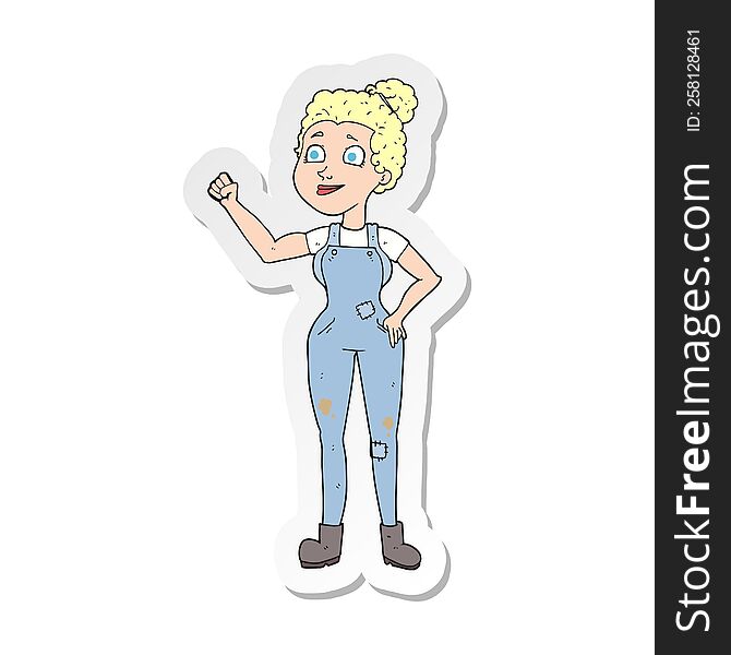 Sticker Of A Cartoon Woman In Dungarees
