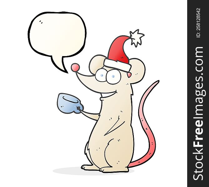 Speech Bubble Cartoon Mouse Wearing Christmas Hat