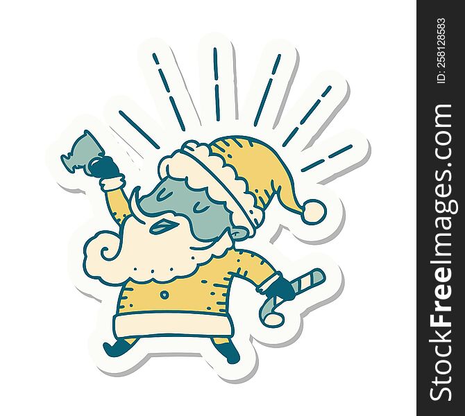 Sticker Of Tattoo Style Santa Claus Christmas Character Celebrating