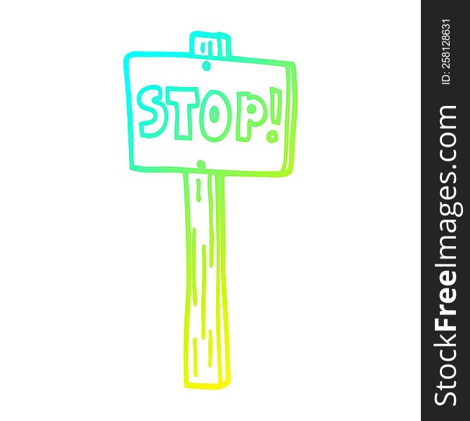 cold gradient line drawing of a cartoon road sign