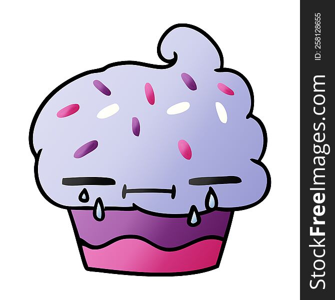 Gradient Cartoon Of A Crying Cupcake