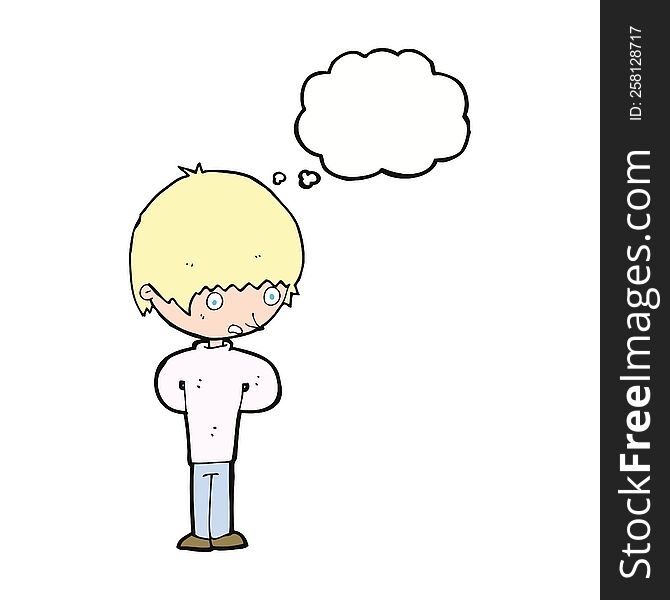 Cartoon Nervous Boy With Thought Bubble