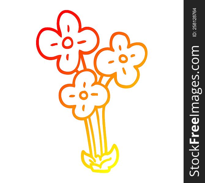 Warm Gradient Line Drawing Cartoon Bunch Of Flowers