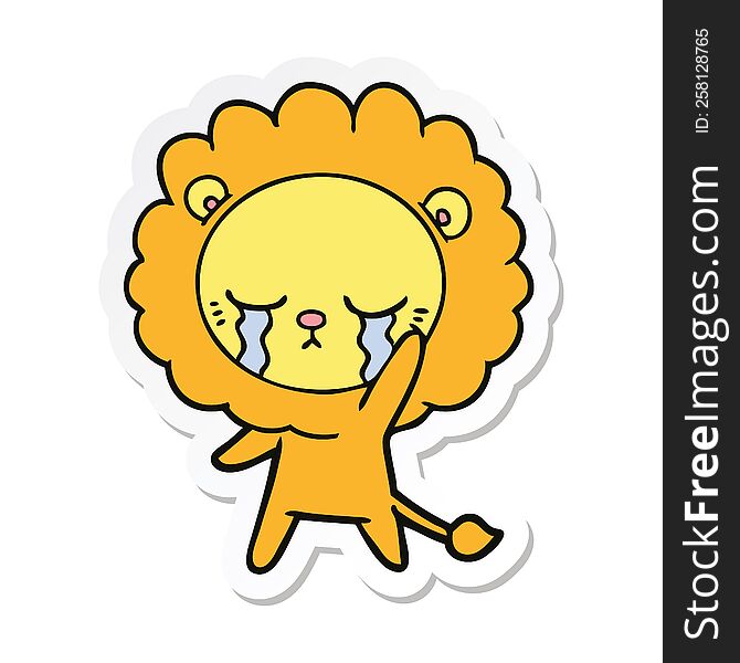 sticker of a crying cartoon lion