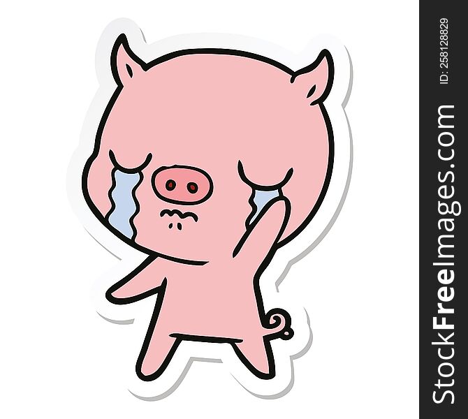 sticker of a cartoon pig crying waving goodbye
