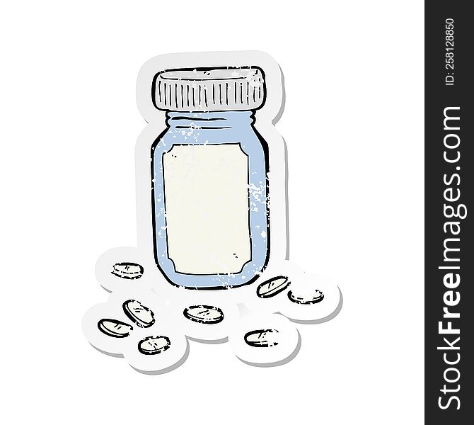 retro distressed sticker of a cartoon jar of pills