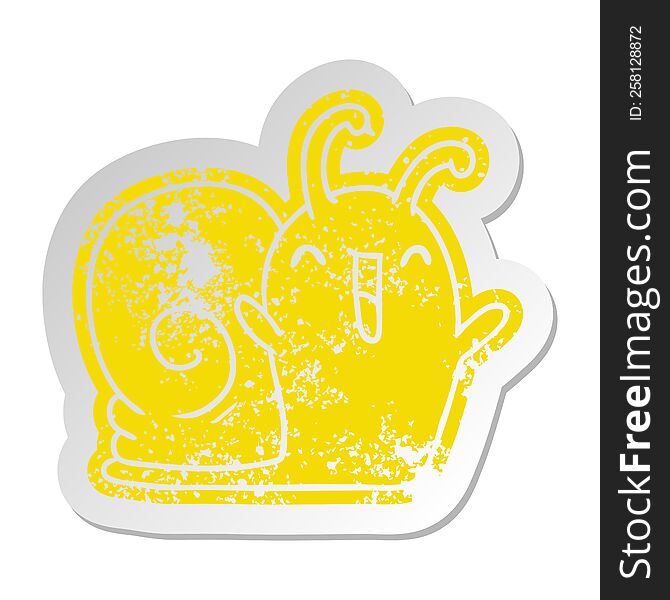distressed old cartoon sticker kawaii happy cute snail
