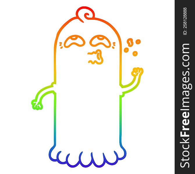 Rainbow Gradient Line Drawing Cartoon Ghost
