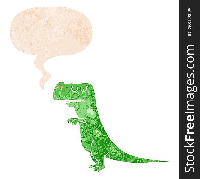 Cartoon Dinosaur And Speech Bubble In Retro Textured Style