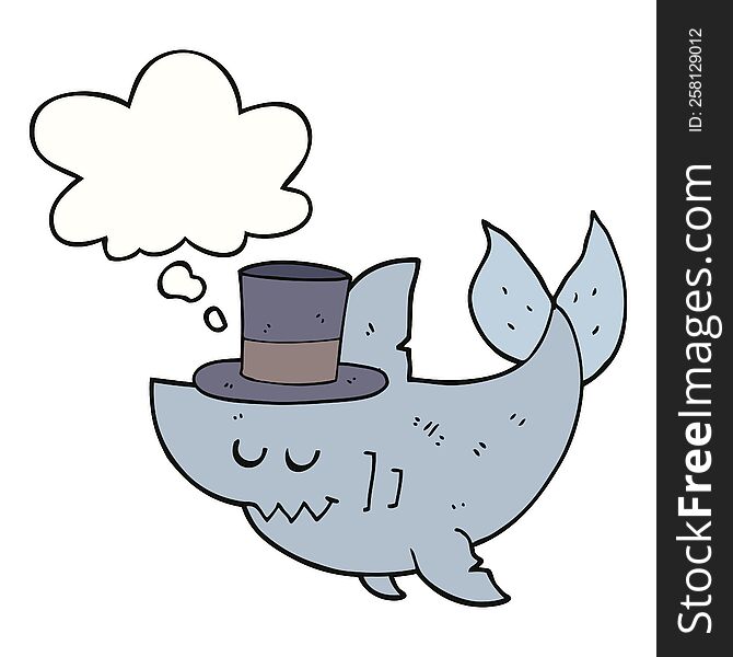 cartoon shark wearing top hat with thought bubble