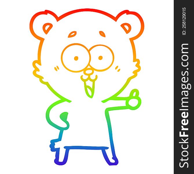 Rainbow Gradient Line Drawing Laughing Teddy  Bear Cartoon