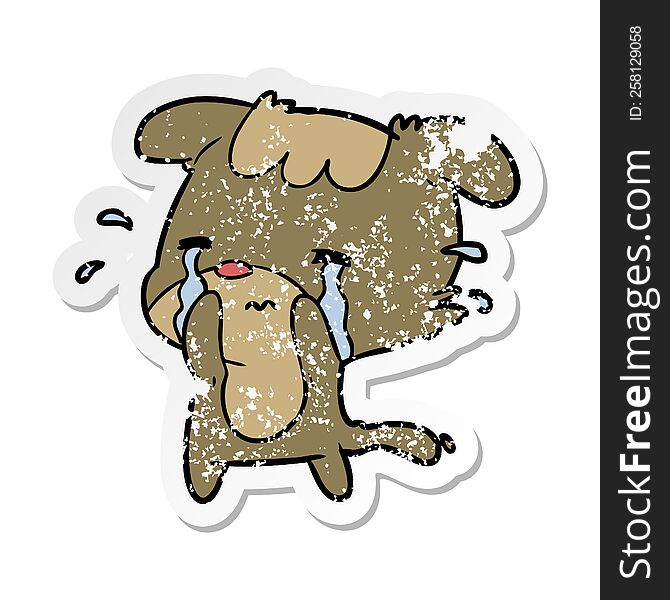 distressed sticker of a cartoon sad dog