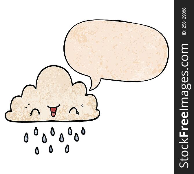 cartoon storm cloud and speech bubble in retro texture style