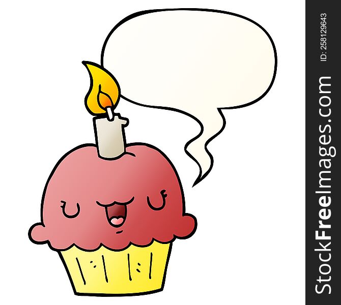 cartoon cupcake with speech bubble in smooth gradient style
