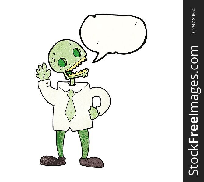 freehand speech bubble textured cartoon zombie businessman
