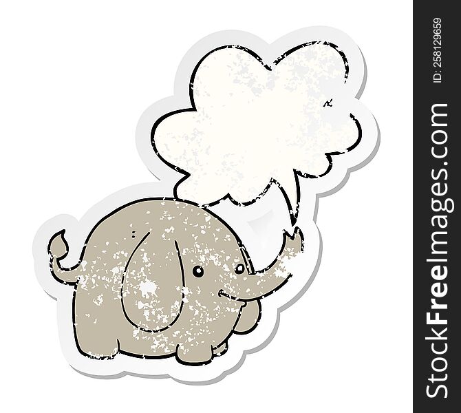 cartoon elephant with speech bubble distressed distressed old sticker. cartoon elephant with speech bubble distressed distressed old sticker