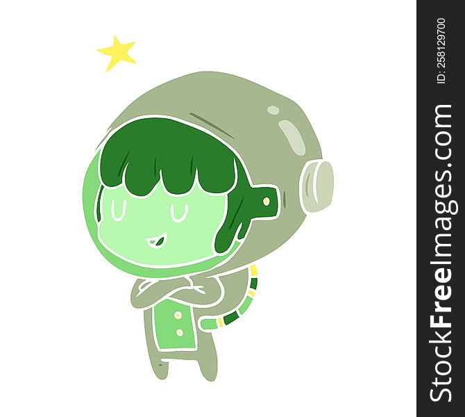 Flat Color Style Cartoon Female Future Astronaut In Space Suit