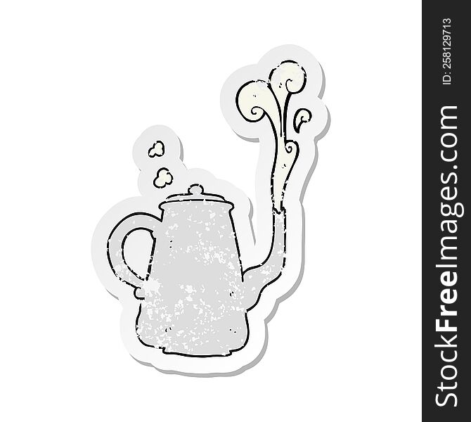 Retro Distressed Sticker Of A Cartoon Steaming Coffee Pot