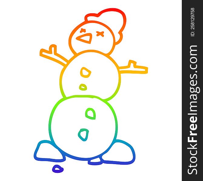rainbow gradient line drawing of a cartoon snowman
