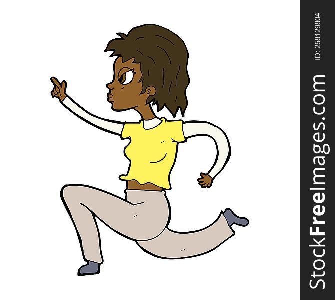 cartoon woman running and pointing