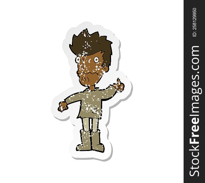 retro distressed sticker of a cartoon worried man giving thumbs up symbol