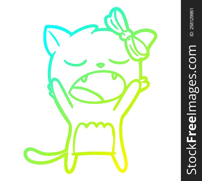 cold gradient line drawing of a cartoon cat meowing