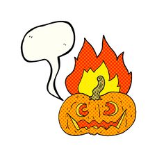 Comic Book Speech Bubble Cartoon Flaming Halloween Pumpkin Royalty Free Stock Photography