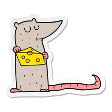 Sticker Of A Cartoon Mouse With Cheese Royalty Free Stock Image