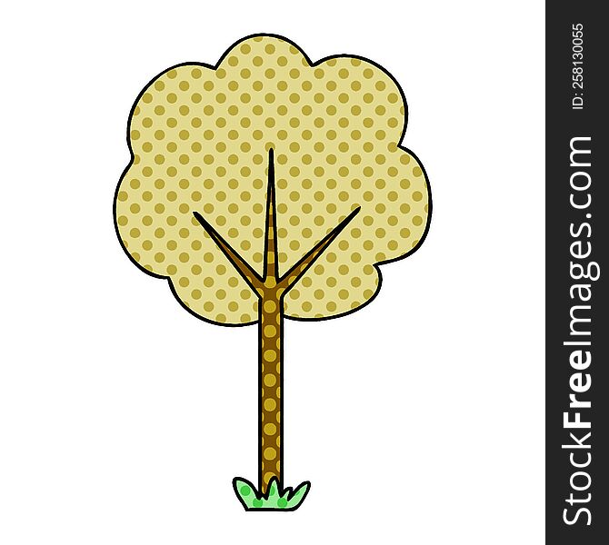 comic book style quirky cartoon tree. comic book style quirky cartoon tree