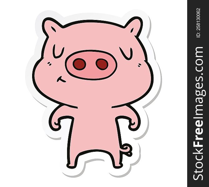 Sticker Of A Cartoon Content Pig