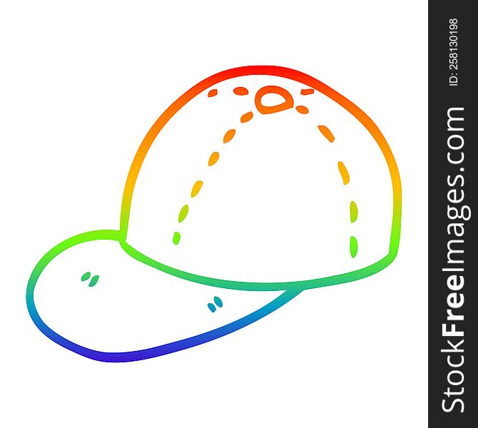 rainbow gradient line drawing of a cartoon baseball cap