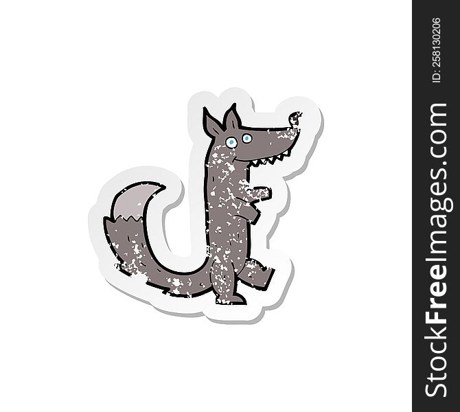 Retro Distressed Sticker Of A Cartoon Wolf