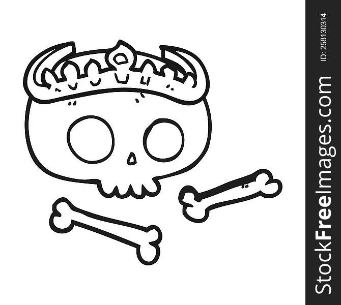 Black And White Cartoon Skull Wearing Tiara