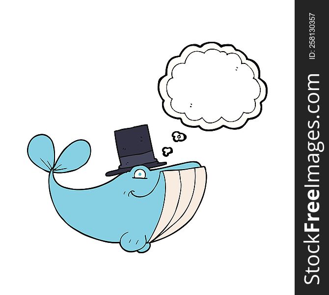 freehand drawn thought bubble cartoon whale wearing top hat