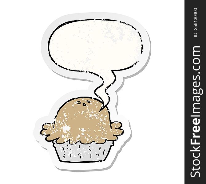 cartoon pie with speech bubble distressed distressed old sticker. cartoon pie with speech bubble distressed distressed old sticker