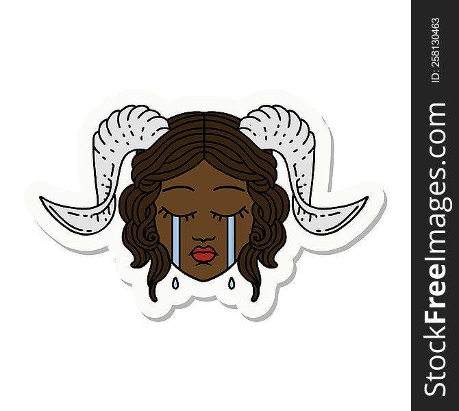 sticker of a crying tiefling face. sticker of a crying tiefling face