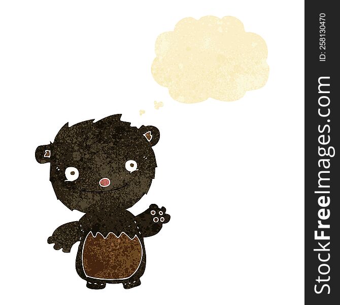 Cartoon Waving Black Bear Cub With Thought Bubble