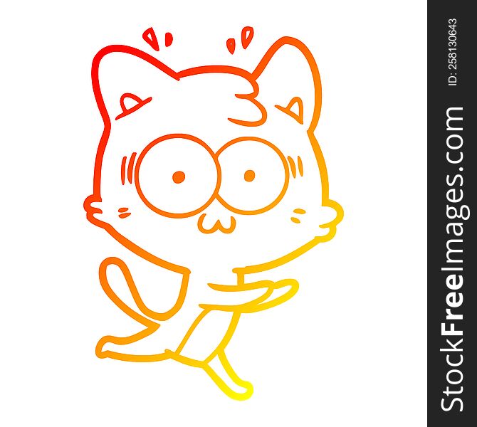 Warm Gradient Line Drawing Cartoon Surprised Cat Running