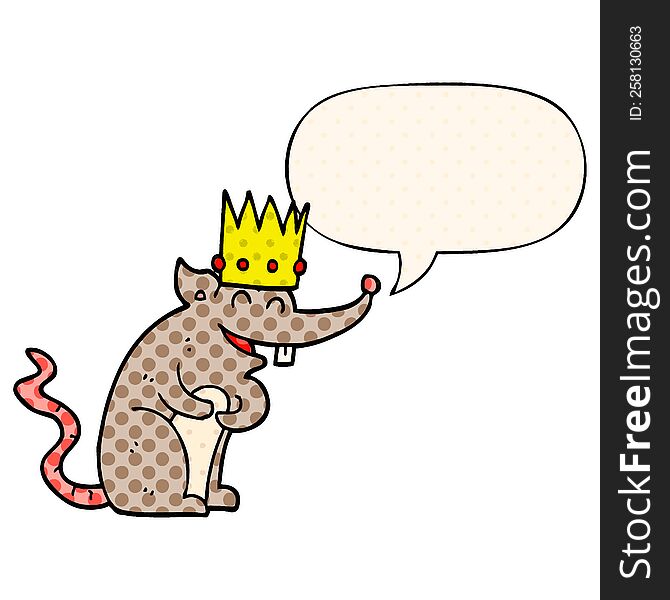 cartoon rat king laughing with speech bubble in comic book style