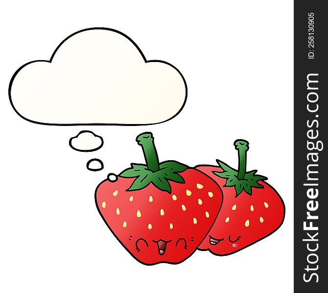 cartoon strawberries and thought bubble in smooth gradient style