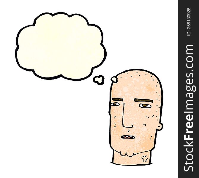 Cartoon Bald Tough Guy With Thought Bubble