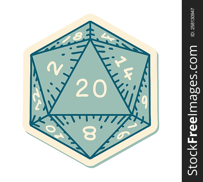 Tattoo Style Sticker Of A D20 Dice