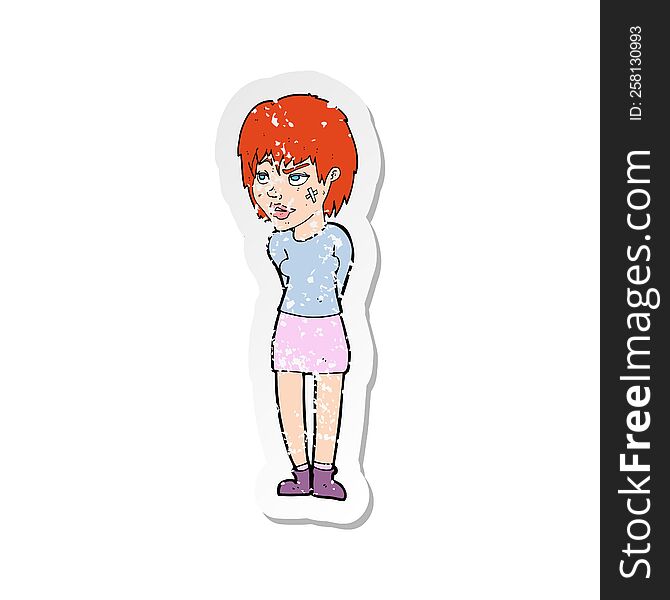 retro distressed sticker of a cartoon woman with plaster on face