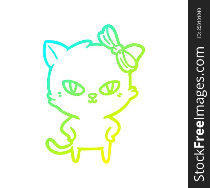 cold gradient line drawing cute cartoon cat