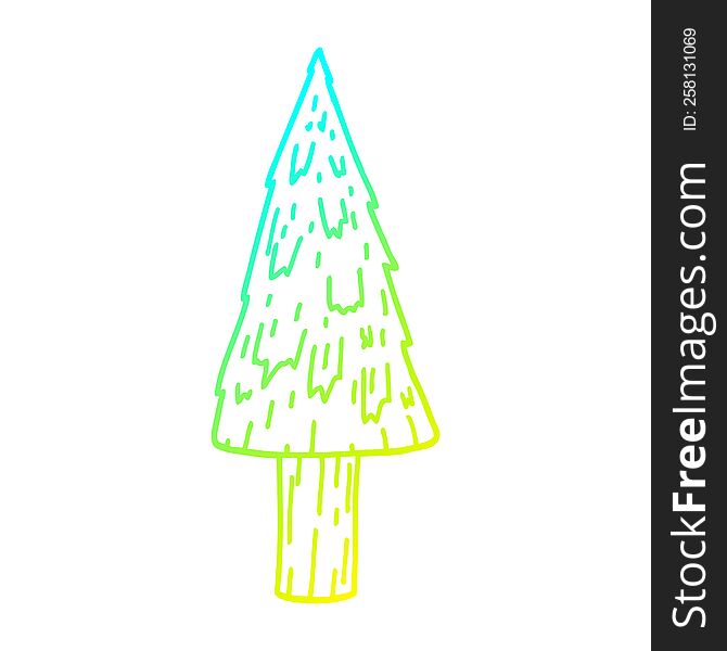 cold gradient line drawing of a cartoon christmas tree
